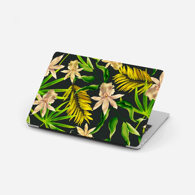 Adesivo per laptop motivo floreale tropicale su sfondo scuro