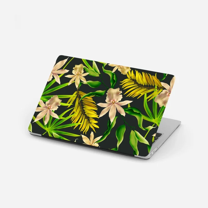 Adesivo per laptop motivo floreale tropicale su sfondo scuro
