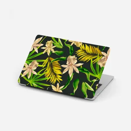 Adesivo per laptop motivo floreale tropicale su sfondo scuro • Wallissimo®