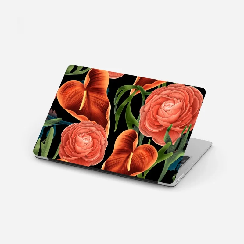 Adesivo per laptop bouquet floreale su sfondo nero