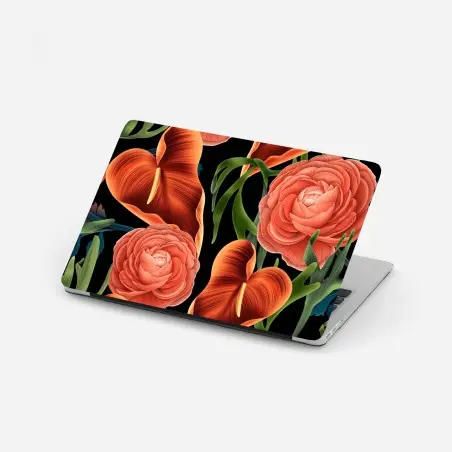 Adesivo per laptop bouquet floreale su sfondo nero • Wallissimo®