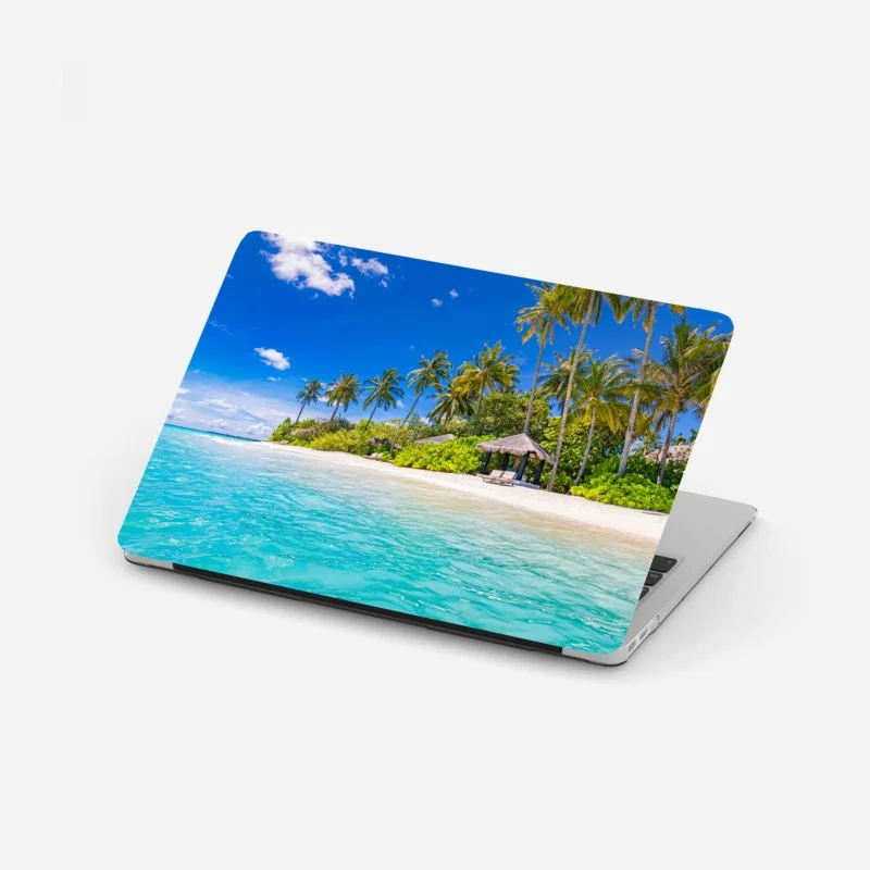 Adesivo per laptop paradiso tropicale con palme e mare turchese