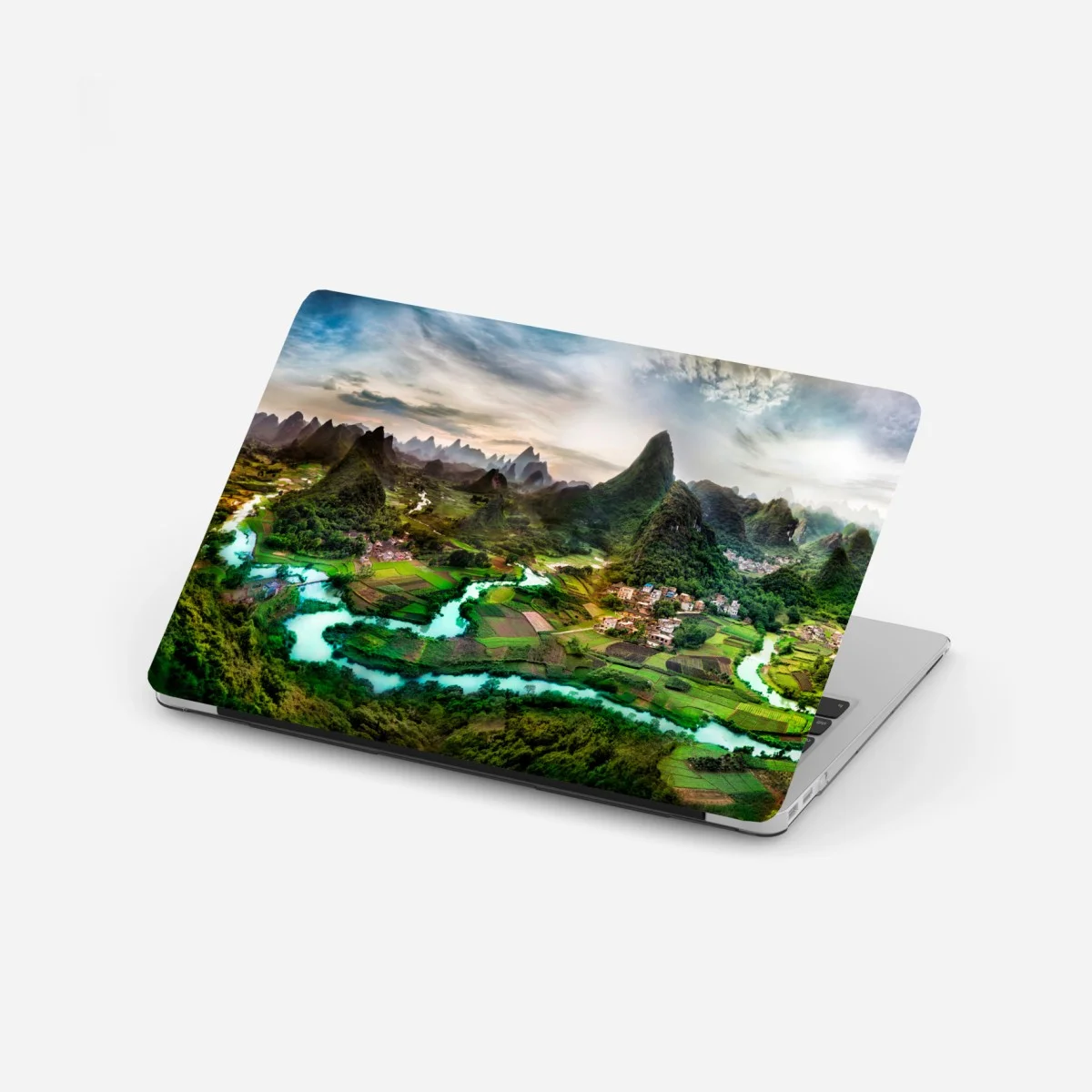 Adesivo per laptop panorama montano con fiume serpeggiante • Wallissimo® Adesivo per laptop panorama montano con fiume serpeggiante • Wallissimo®
