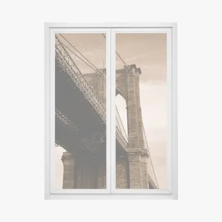 Adesivo per finestra prospettiva seppia del ponte di Brooklyn • Wallissimo®