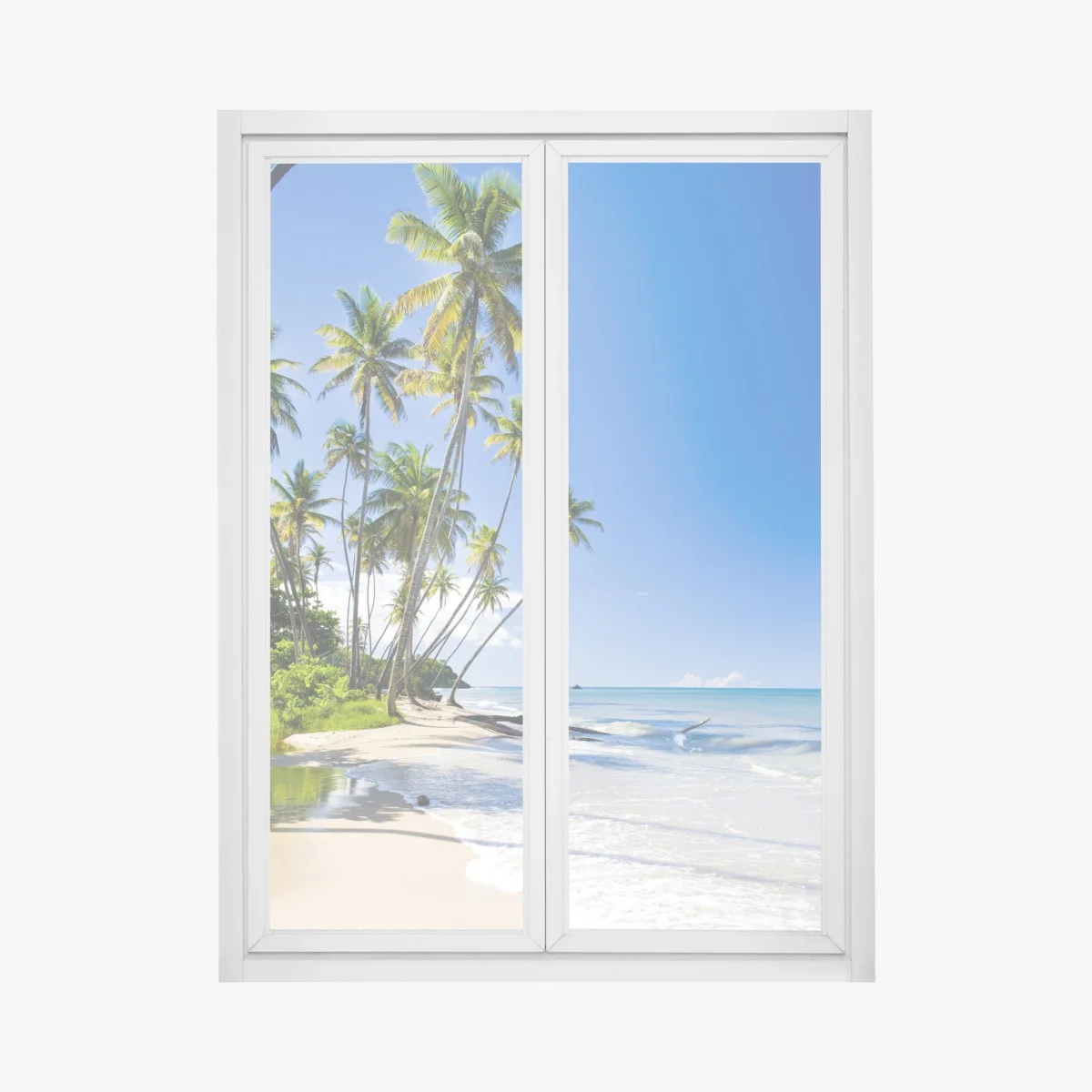 Adesivo per finestra oasi tropicale sulla spiaggia • Wallissimo® Adesivo per finestra oasi tropicale sulla spiaggia • Wallissimo®