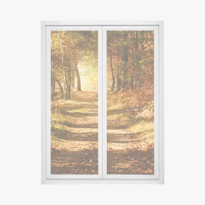 Adesivo per finestra sentiero autunnale nel bosco dorato