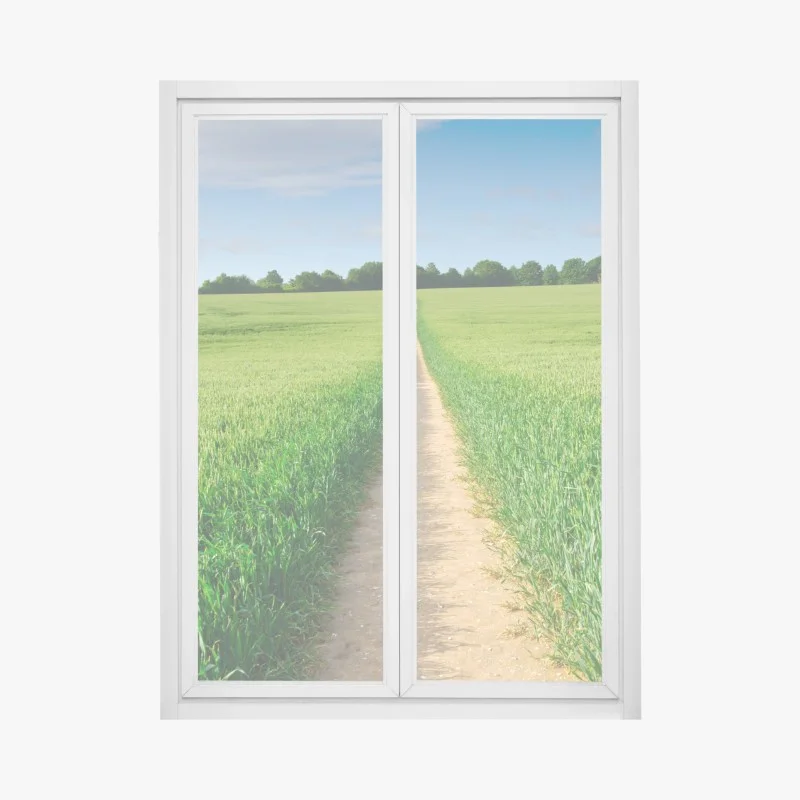 Adesivo per finestra sentiero che conduce all'orizzonte nella campagna verde