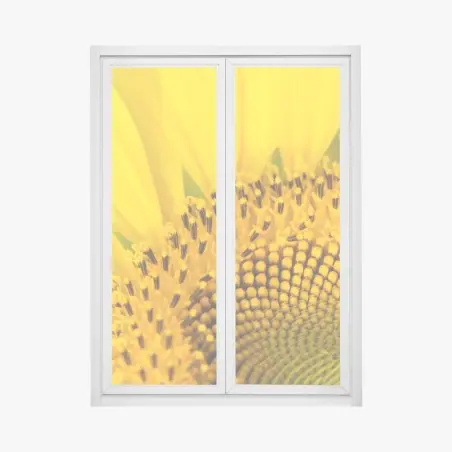 Adesivo per finestra girasole in macro spirale dorata • Wallissimo®