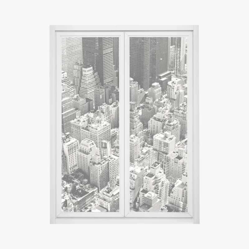 Adesivo per finestra panorama aereo di Manhattan in bianco e nero