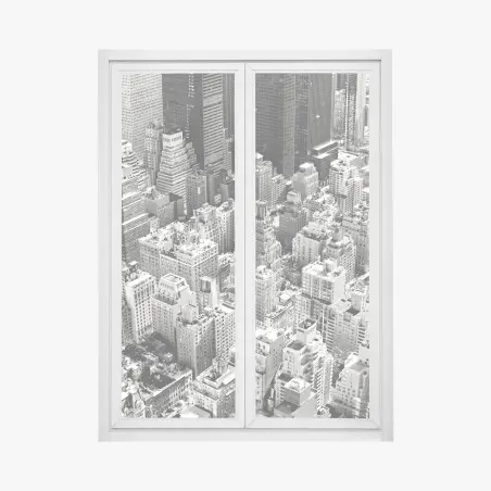 Adesivo per finestra panorama aereo di Manhattan in bianco e nero • Wallissimo®