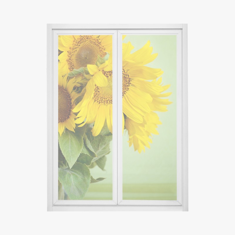 Adesivo per finestra girasoli estivi su sfondo verde