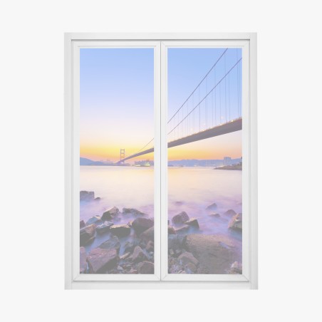 Adesivo per finestra tramonto sul ponte sospeso • Wallissimo®
