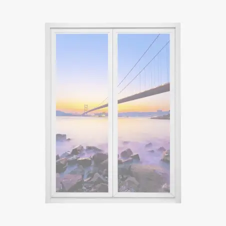 Adesivo per finestra tramonto sul ponte sospeso • Wallissimo®
