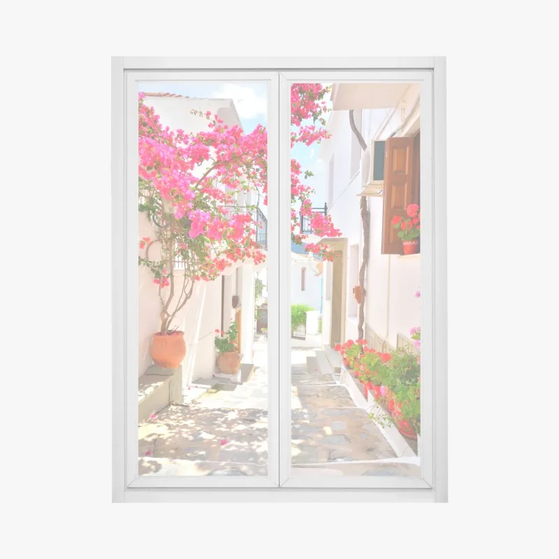 Adesivo per finestra vicolo fiorito al sole