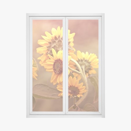 Adesivo per finestra girasoli vintage al tramonto • Wallissimo®