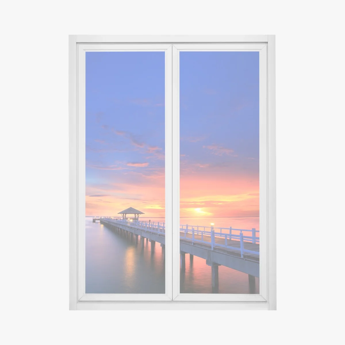 Adesivo per finestra molo al tramonto sul mare • Wallissimo® Adesivo per finestra molo al tramonto sul mare • Wallissimo®
