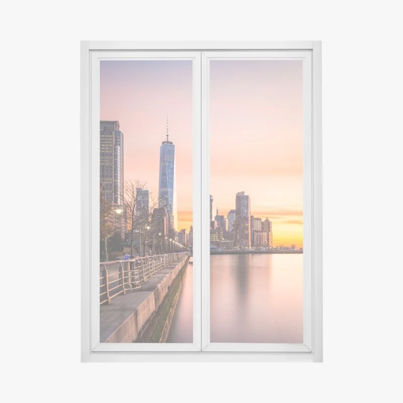 Adesivo per finestra tramonto su Lower Manhattan dalla passeggiata del Hudson River Park