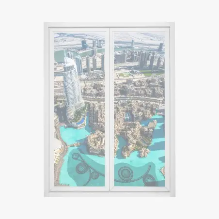 Adesivo per finestra panorama aereo di Dubai: skyline sul lago artificiale • Wallissimo®