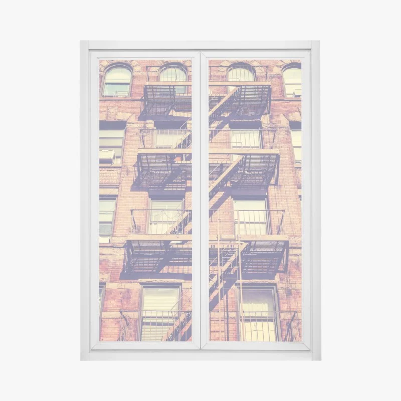 Adesivo per finestra facciata di New York con scale antincendio vintage