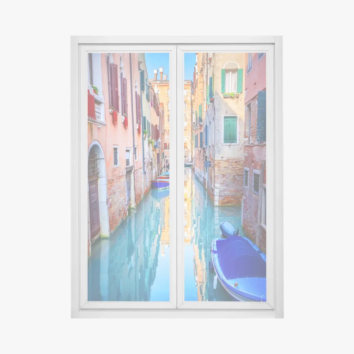 Adesivo per finestra scorcio di Venezia sul canale con barche colorate • Wallissimo®