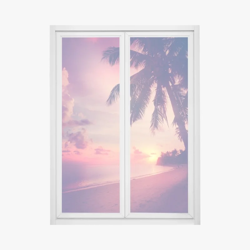 Adesivo per finestra tramonto tropicale con palme
