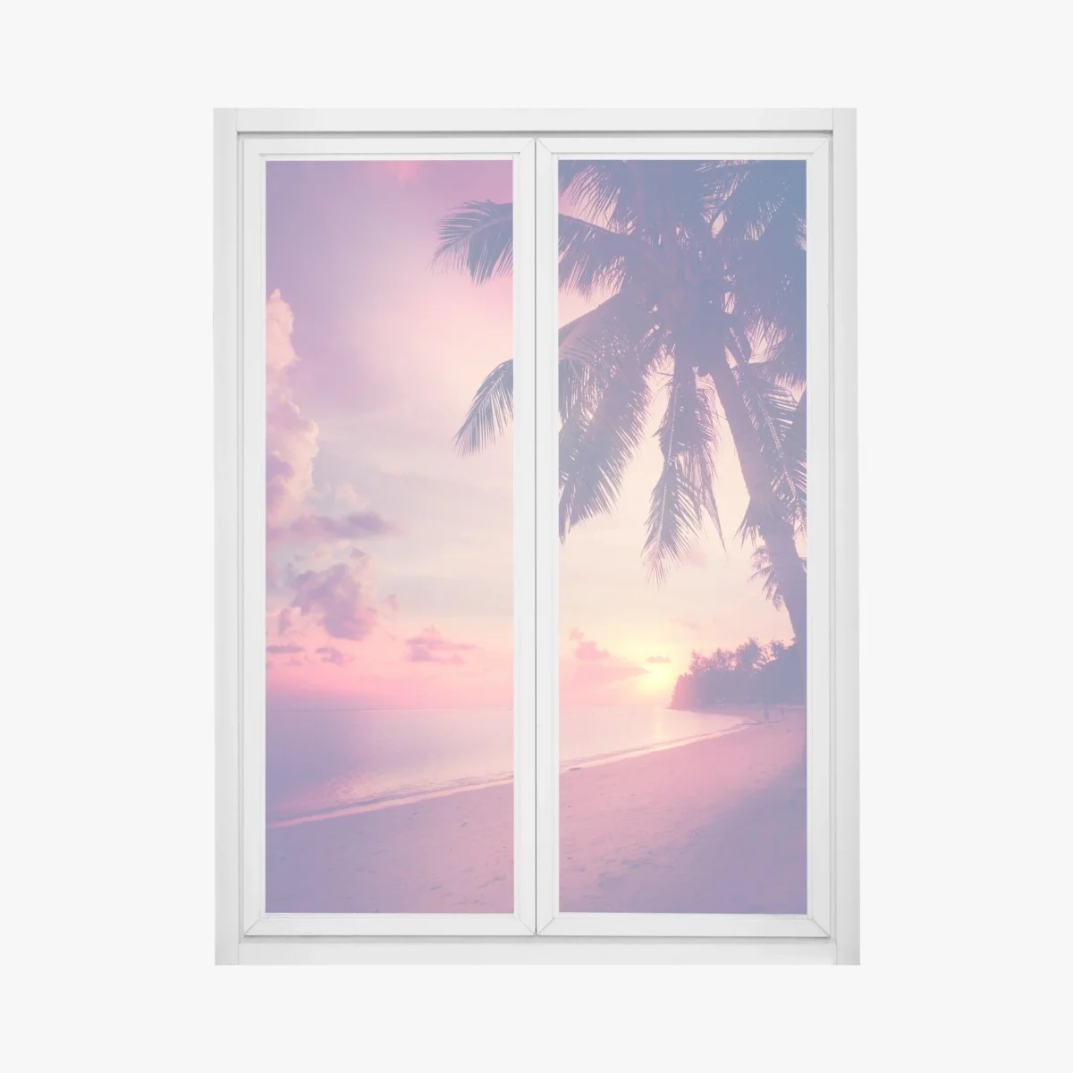 Adesivo per finestra tramonto tropicale con palme • Wallissimo® Adesivo per finestra tramonto tropicale con palme • Wallissimo®