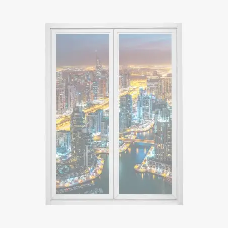 Adesivo per finestra vista notturna di Dubai Marina • Wallissimo®