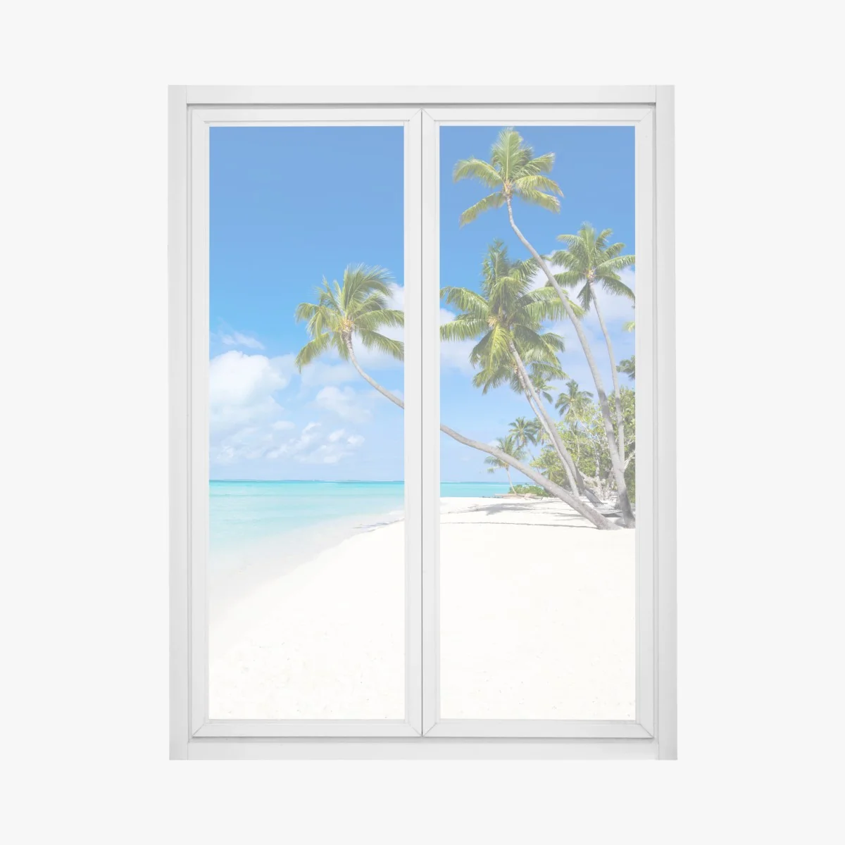 Adesivo per finestra oasi tropicale con palme e sabbia bianca • Wallissimo® Adesivo per finestra oasi tropicale con palme e sabbia bianca • Wallissimo®