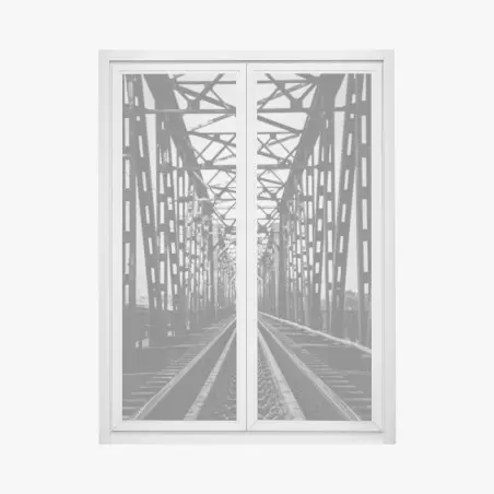 Adesivo per finestra ponte ferroviario in prospettiva monocromatica • Wallissimo®