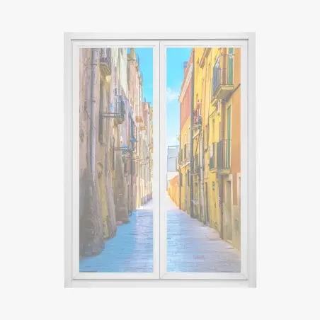 Adesivo per finestra scorcio di vicolo colorato al sole • Wallissimo®
