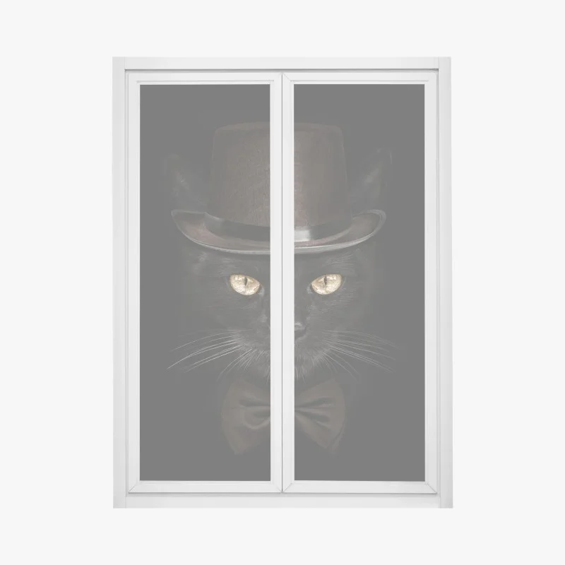 Adesivo per finestra gatto elegante con cappello a cilindro e papillon