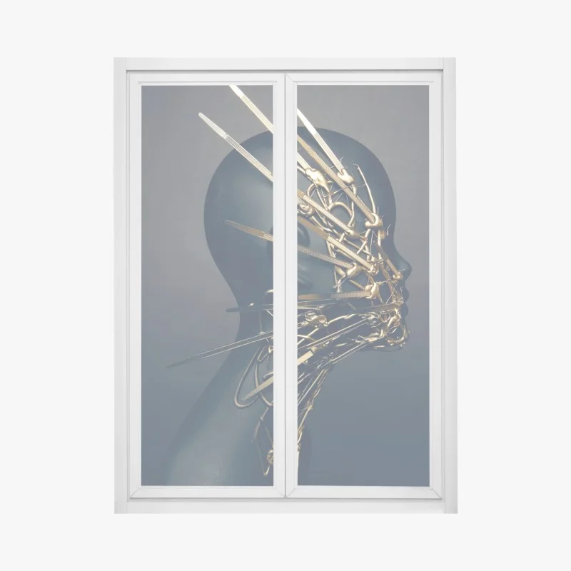 Adesivo per finestra profilo scultoreo con maschera dorata ornamentale