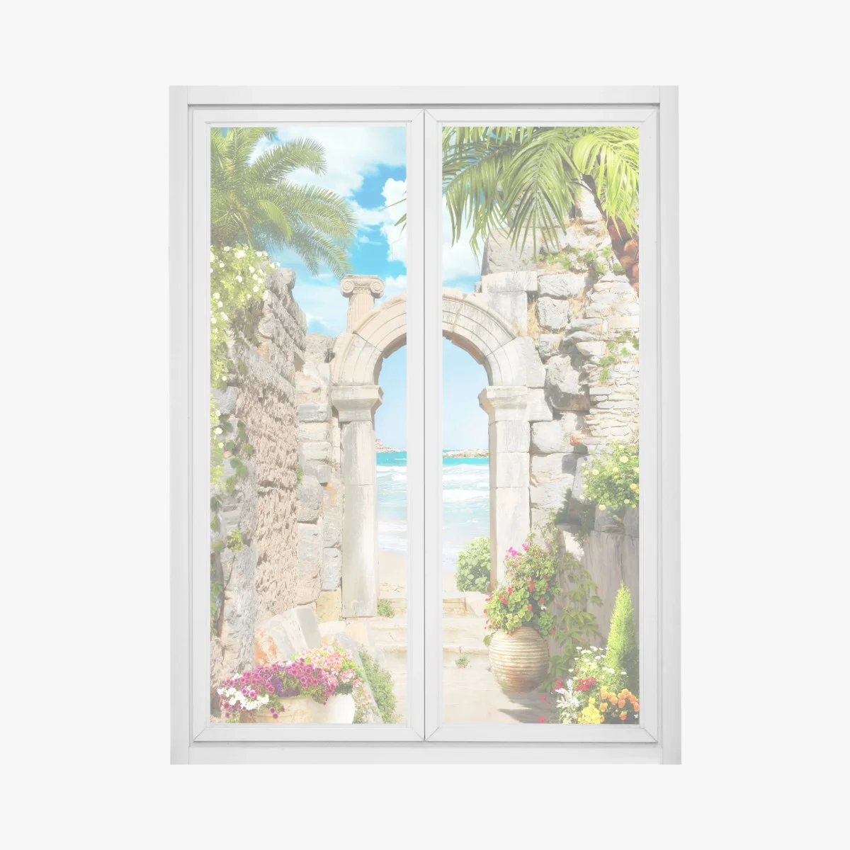Adesivo per finestra arco sul mare turchese • Wallissimo® Adesivo per finestra arco sul mare turchese • Wallissimo®