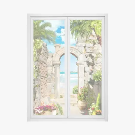 Adesivo per finestra arco sul mare turchese • Wallissimo®