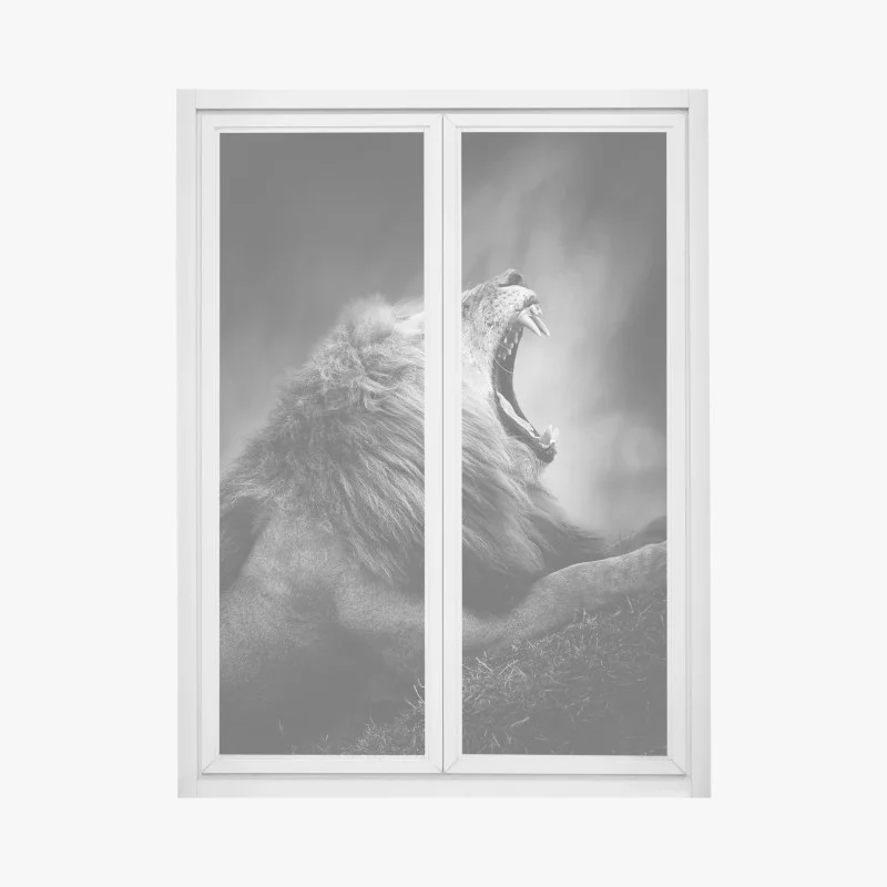 Adesivo per finestra leone maestoso in bianco e nero