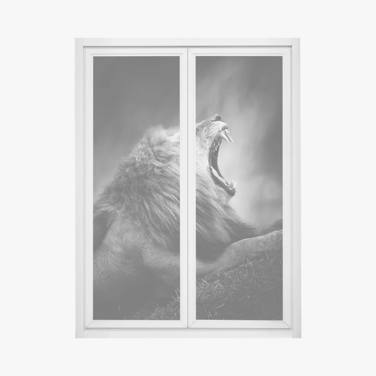 Adesivo per finestra leone maestoso in bianco e nero • Wallissimo® Adesivo per finestra leone maestoso in bianco e nero • Wallissimo®