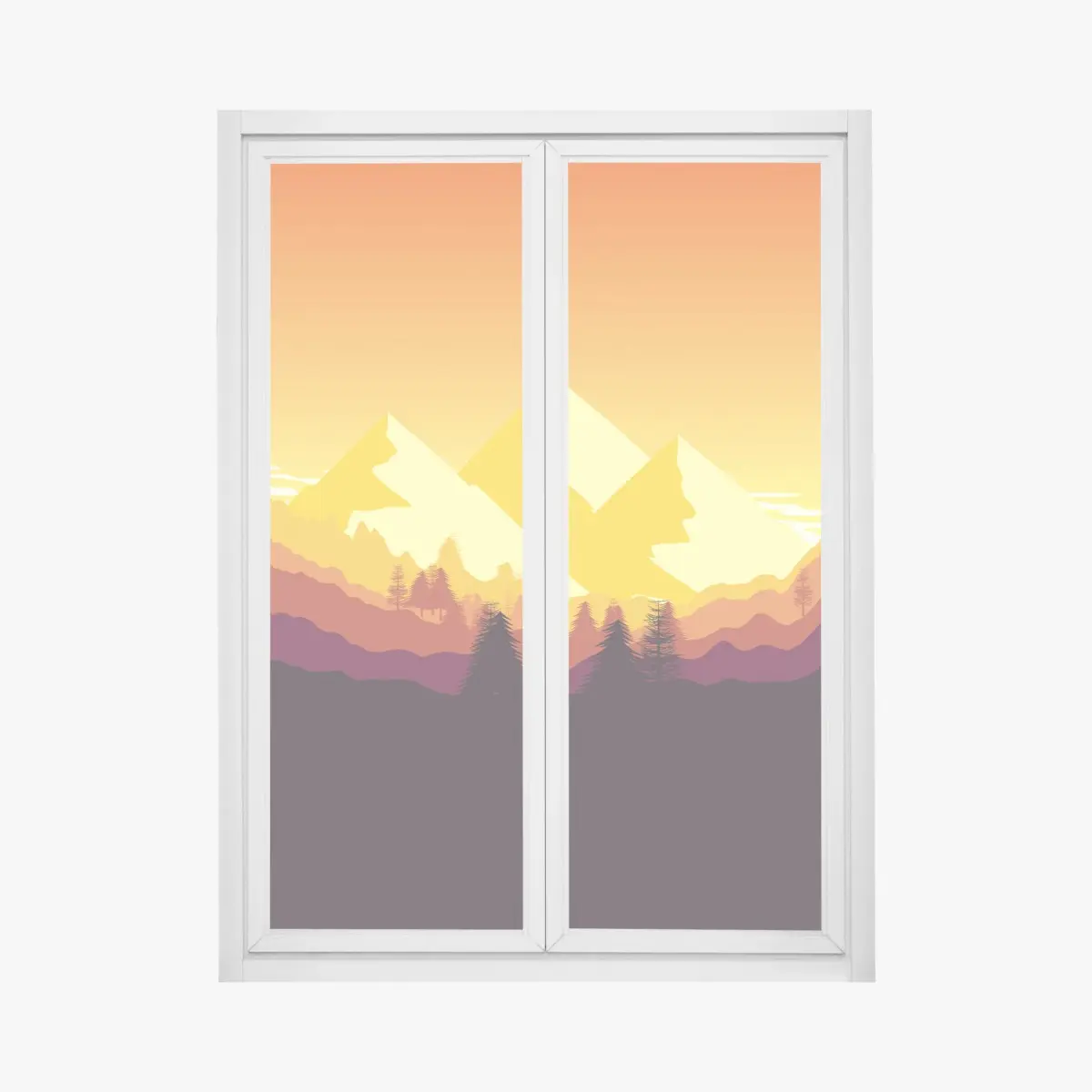 Adesivo per finestra tramonto dorato sulle montagne • Wallissimo®