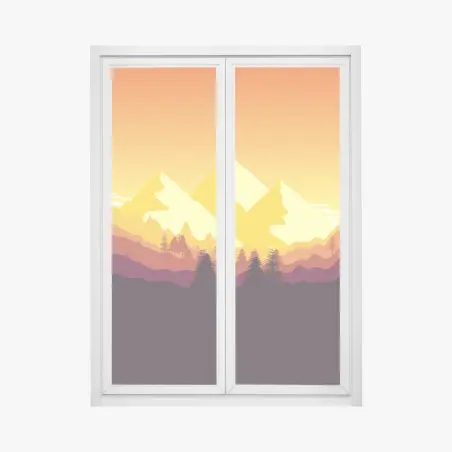 Adesivo per finestra tramonto dorato sulle montagne • Wallissimo®