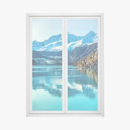 Adesivo per finestra riflessi delle montagne innevate • Wallissimo®