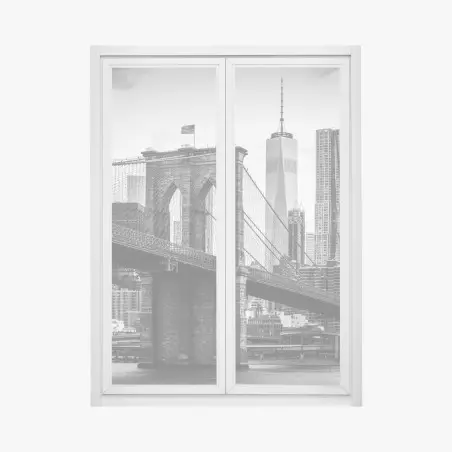 Adesivo per finestra ponte di Brooklyn e skyline di New York in bianco e nero • Wallissimo®