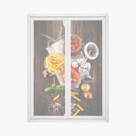Adesivo per finestra composizione rustica di ingredienti per la pasta • Wallissimo®