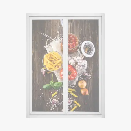 Adesivo per finestra composizione rustica di ingredienti per la pasta • Wallissimo®