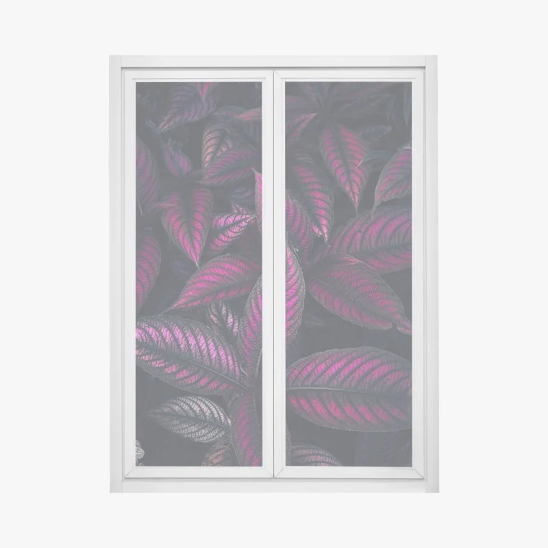 Adesivo per finestra motivo botanico con foglie magenta