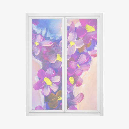 Adesivo per finestra composizione floreale viola a pennellate • Wallissimo®
