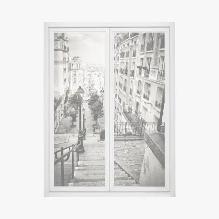 Adesivo per finestra scalinata di Parigi in bianco e nero • Wallissimo®