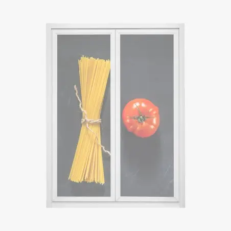 Adesivo per finestra spaghetti e pomodoro su sfondo nero • Wallissimo®