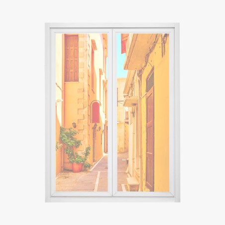 Adesivo per finestra vicolo soleggiato di Rethymno • Wallissimo®