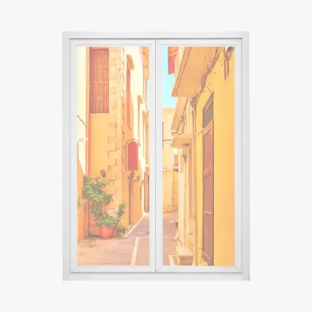Adesivo per finestra vicolo soleggiato di Rethymno • Wallissimo®