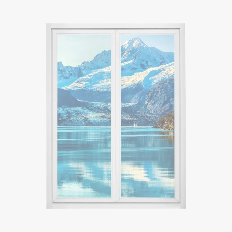 Adesivo per finestra riflessi glaciali: panorama montano sul lago