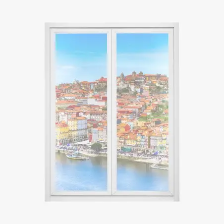 Adesivo per finestra panorama colorato di Porto sul fiume Douro • Wallissimo®